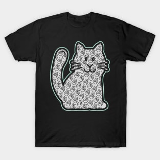 PEACE CAT STICKER | LIGHT GREEN, KELLY GREEN AND GRAY T-Shirt